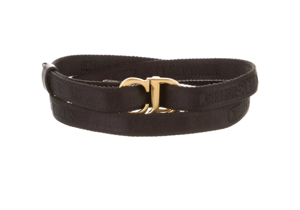 Christian Dior Saddle Fine Canvas Jacquard Skinny Belt – Black & Gold - any size up to -36 inches