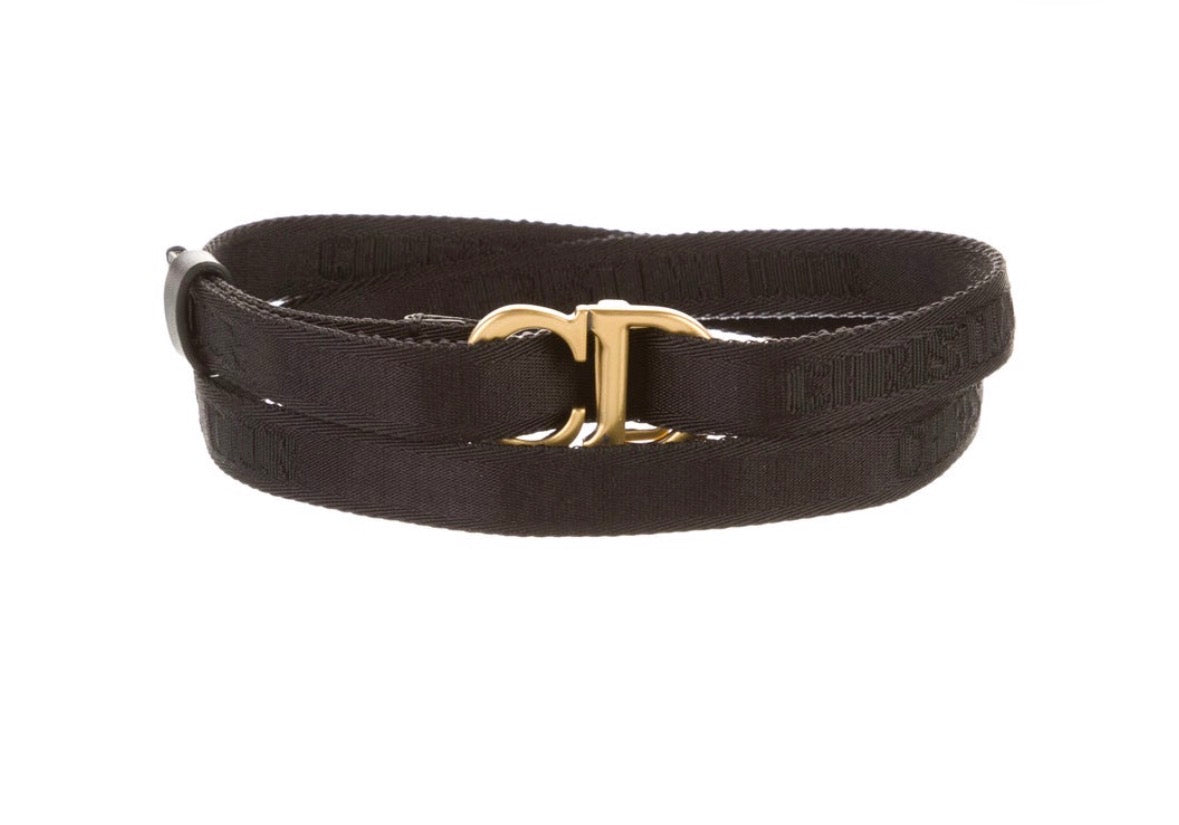 Christian Dior Saddle Fine Canvas Jacquard Skinny Belt – Black & Gold - any size up to -36 inches