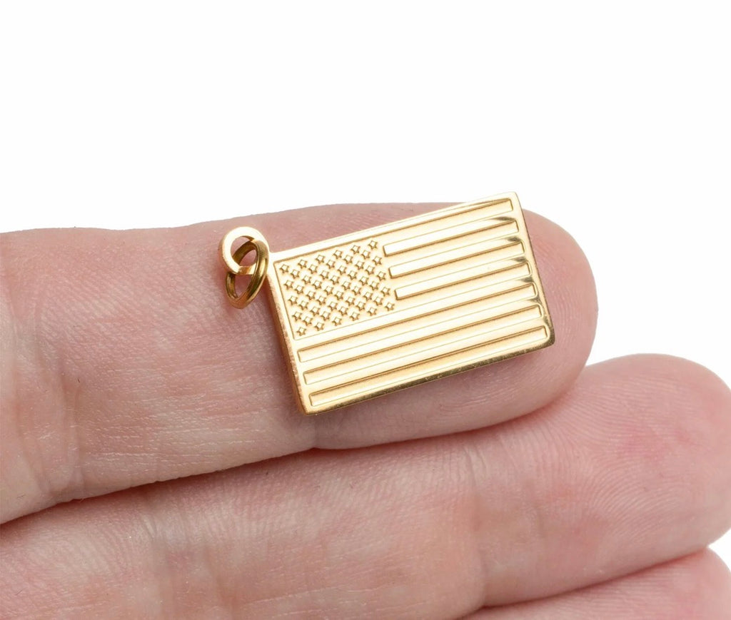 American Flag Charm – 18K Gold Plated or Silver Tone Stainless Steel