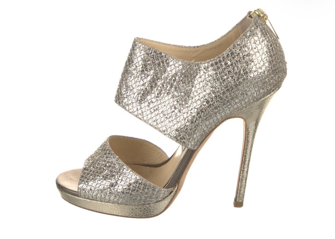 Preowned Jimmy Choo Metallic Silver Cutout Platform Sandals – Size 37.5