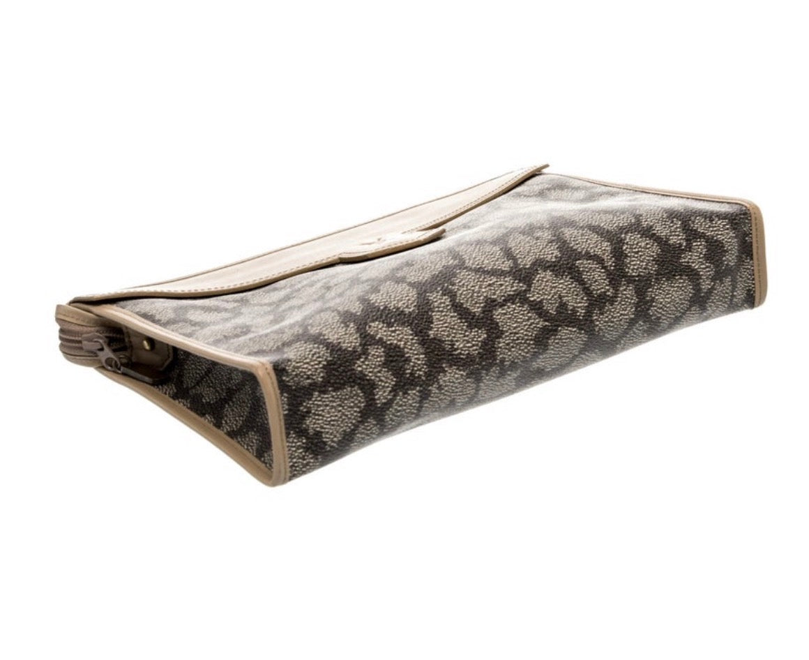 Preowned Vintage Saint Laurent Leopard-Print Monogram Clutch — Preowned
