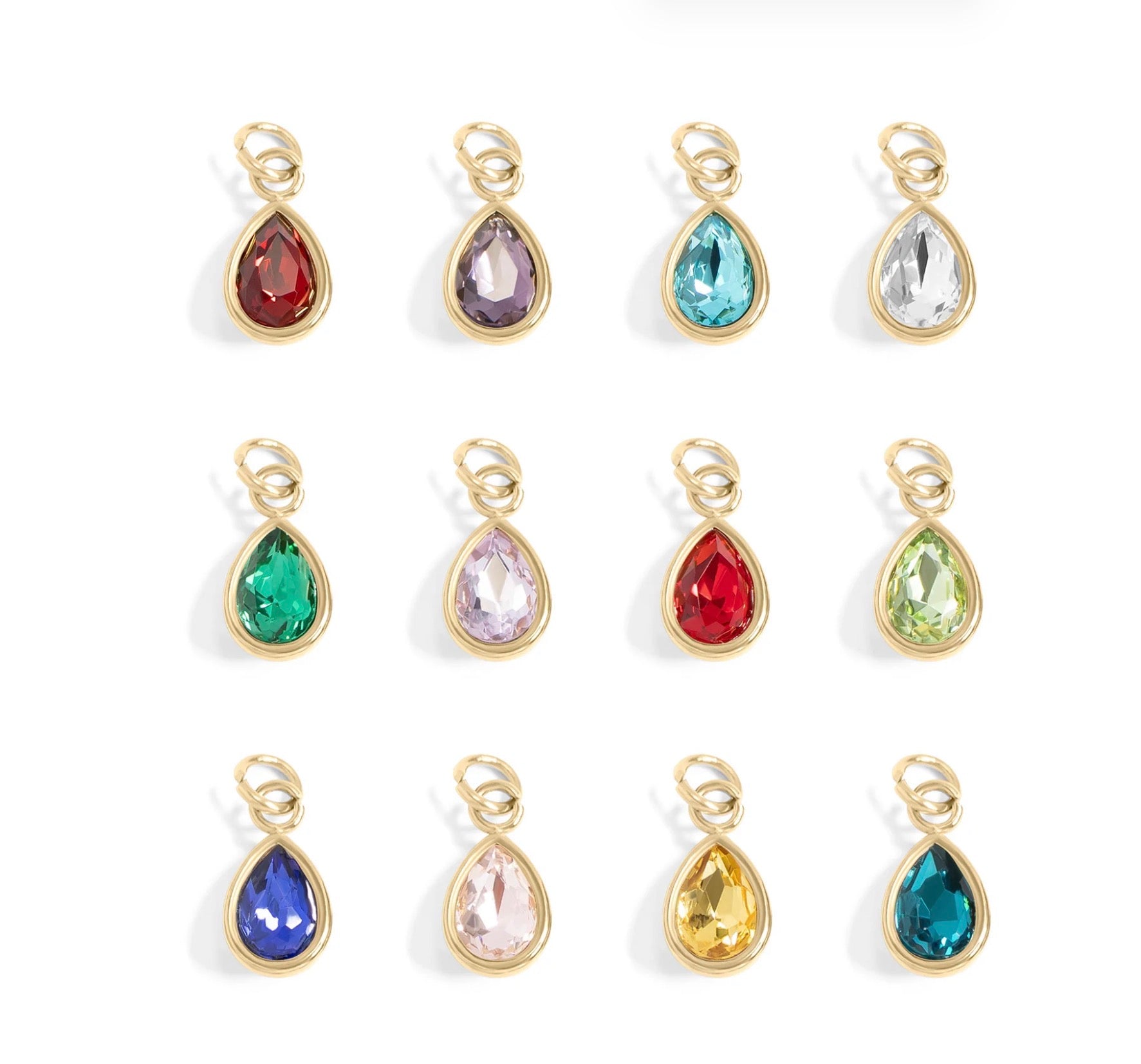 Teardrop mini birthstone crystal charm - 18K gold plated