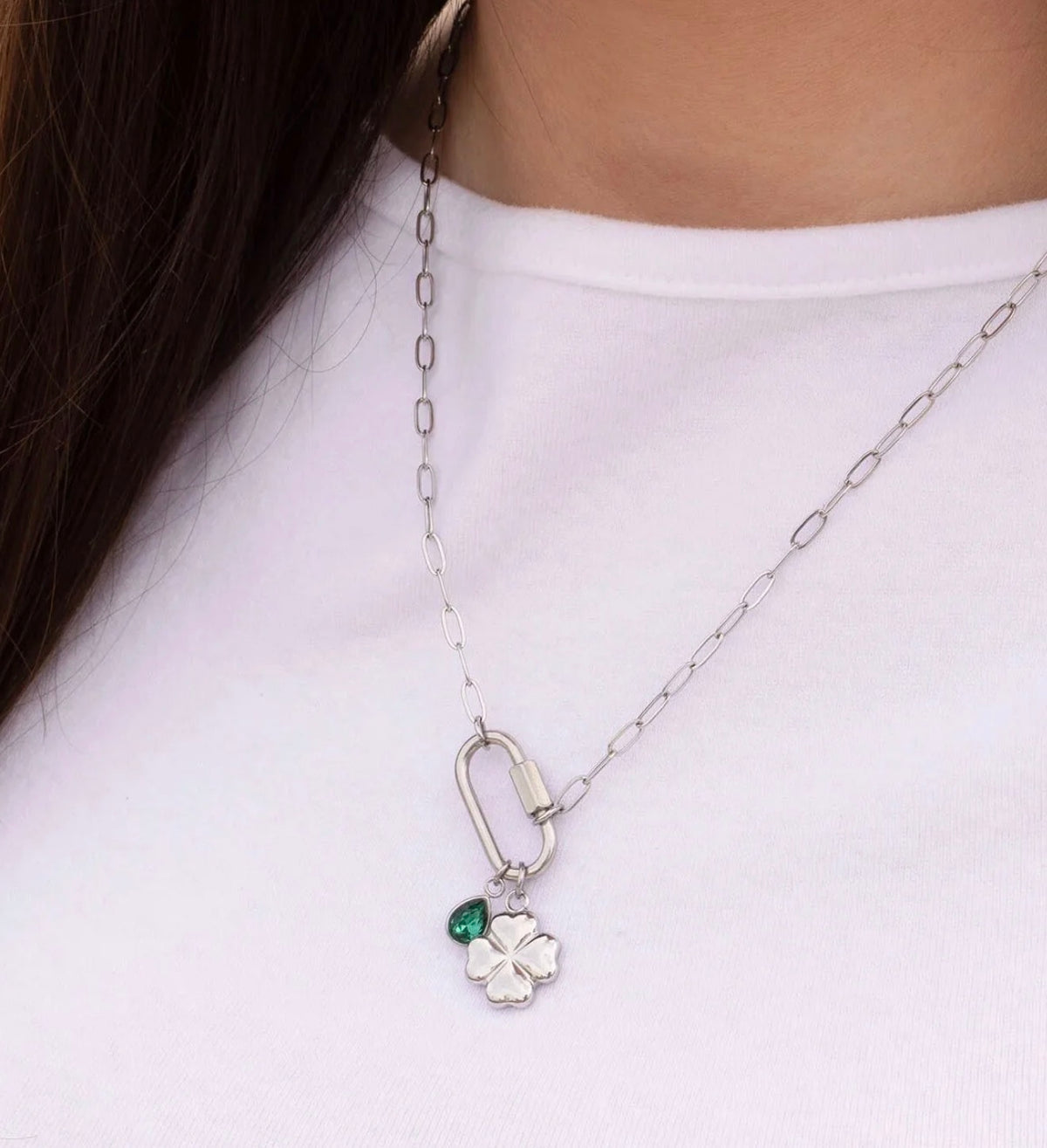 Clover charm - Silver toned stainless steel