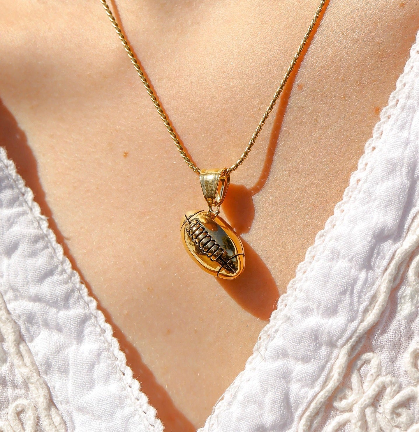 Football pendant/charm - 18K gold plated or Silver toned/Stainless Steel