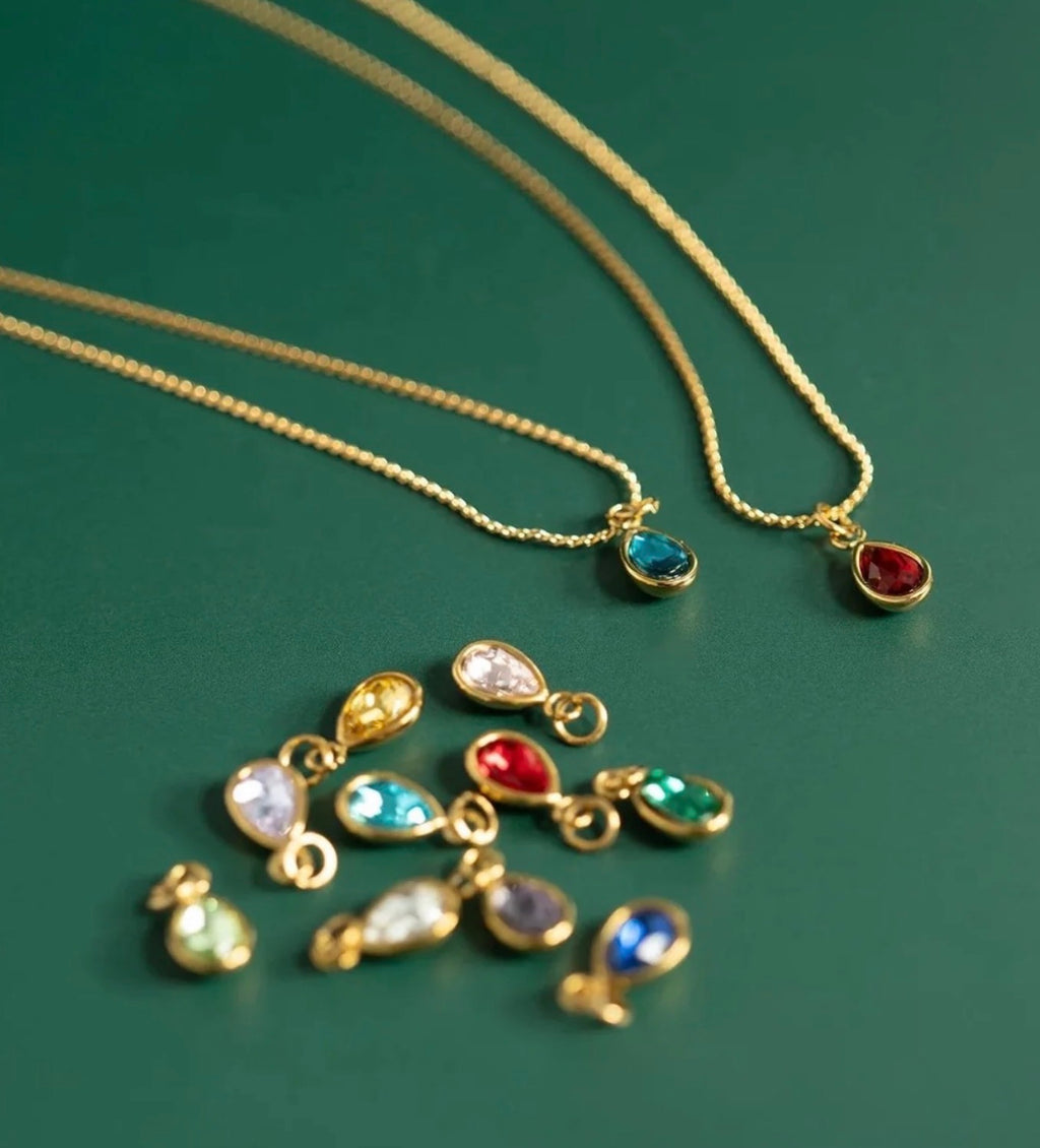 Teardrop mini birthstone crystal charm - 18K gold plated