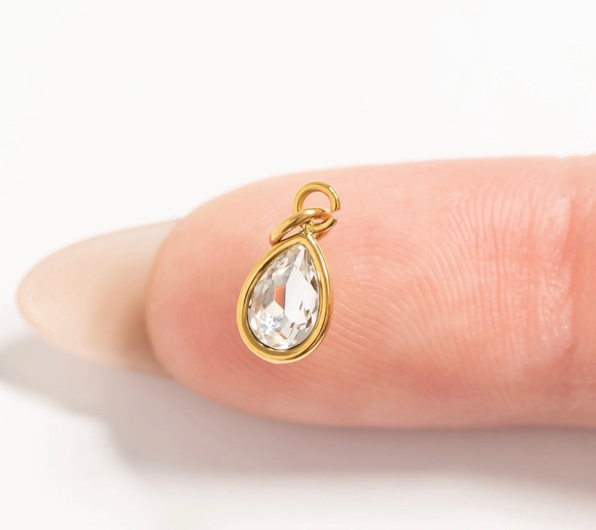 Teardrop mini birthstone crystal charm - 18K gold plated