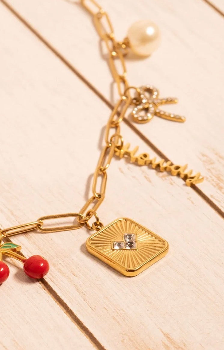 18K Gold-Plated or Silver-Tone Stone-Accent Heart Charm