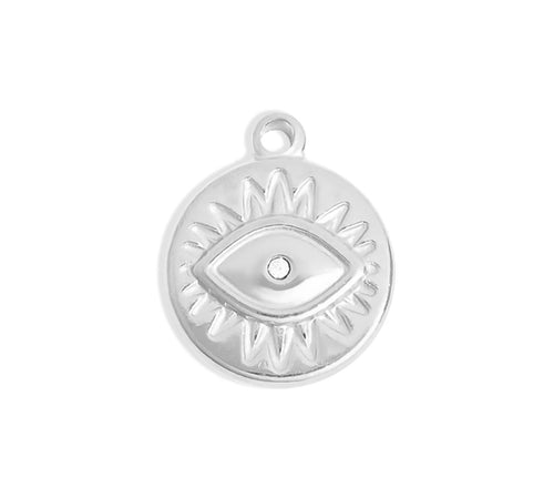 18K Gold-Plated or Silver-Tone Crystal Evil Eye Sun Disc Charm