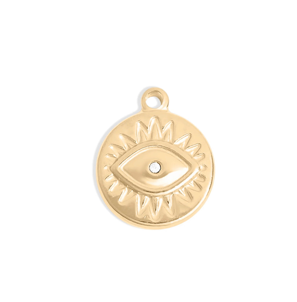 18K Gold-Plated or Silver-Tone Crystal Evil Eye Sun Disc Charm