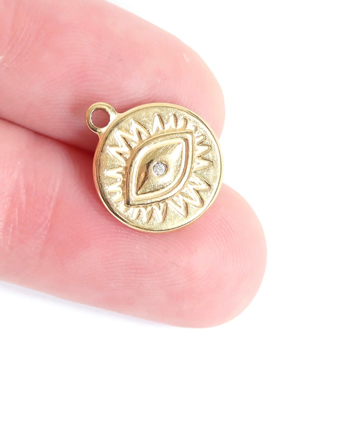 18K Gold-Plated or Silver-Tone Crystal Evil Eye Sun Disc Charm