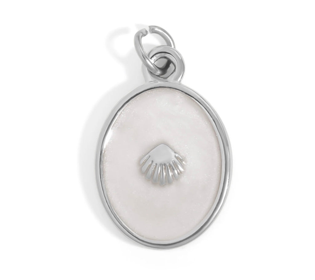 White Enamel Seashell Charm in Silver tone stainless steel