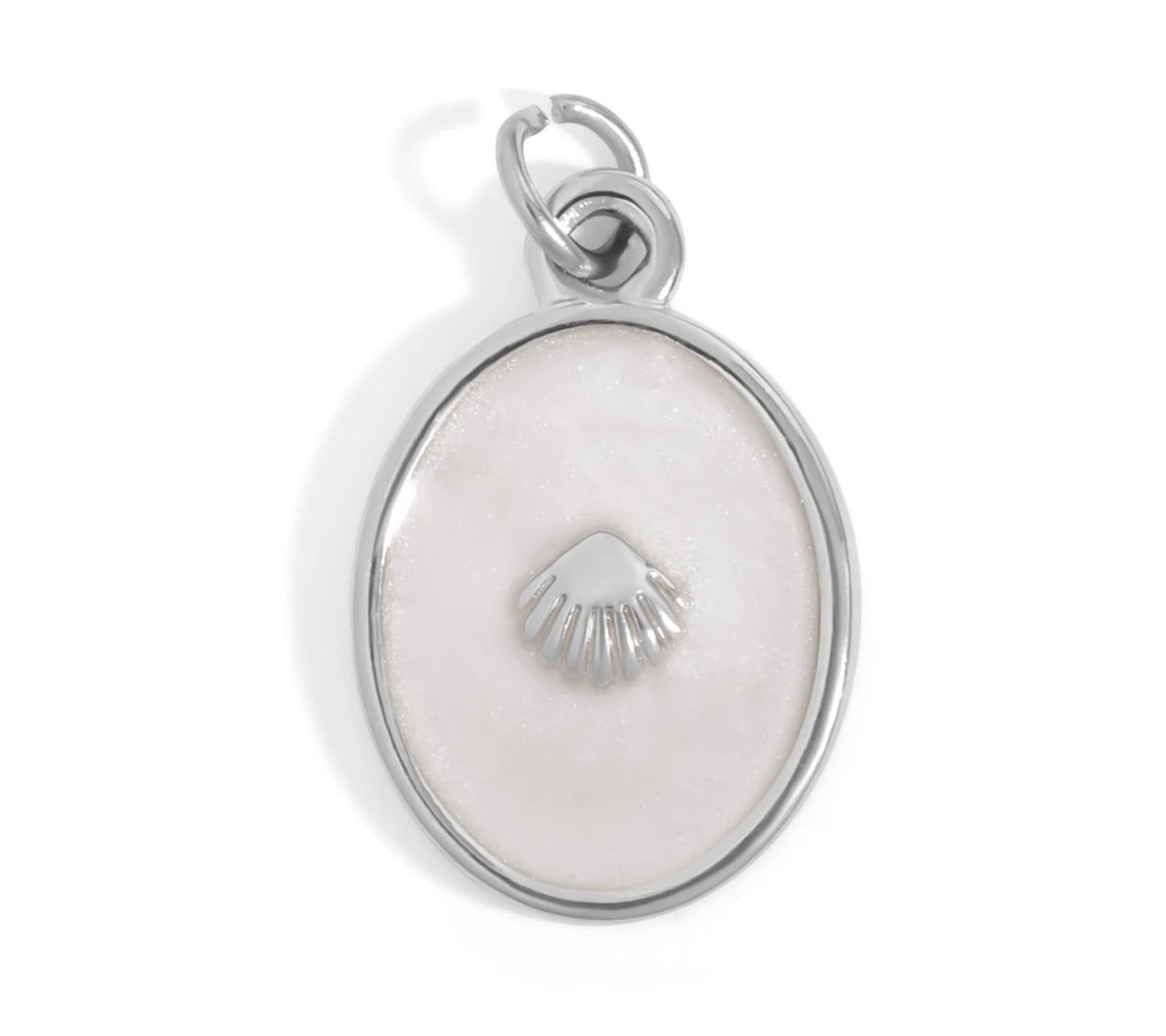 White Enamel Seashell Charm in Silver tone stainless steel