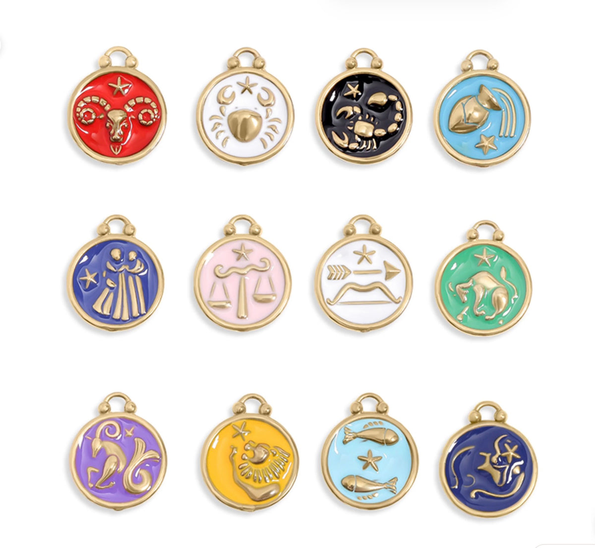 Enamel Zodiac Charms with Constellation - 18K gold plated