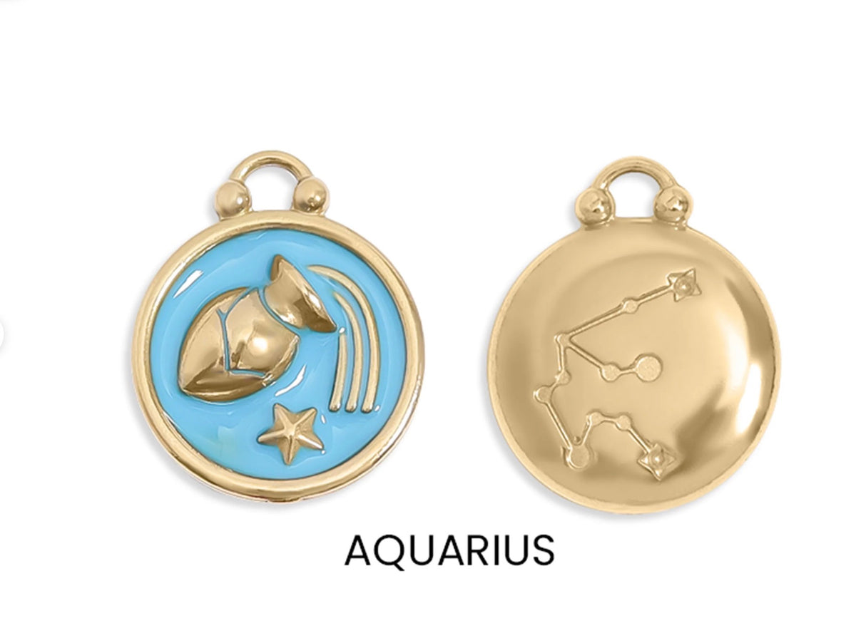 Enamel Zodiac Charms with Constellation - 18K gold plated